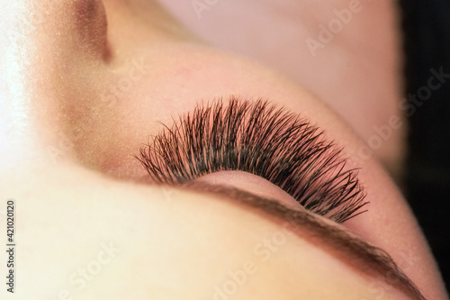 Detail of artificial lashes. Eyelash extension photo