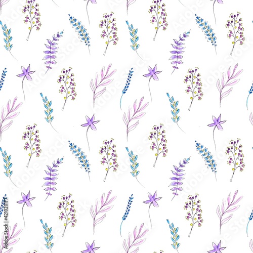 Watercolor flover seamless pattern on a white background. Greeting card design