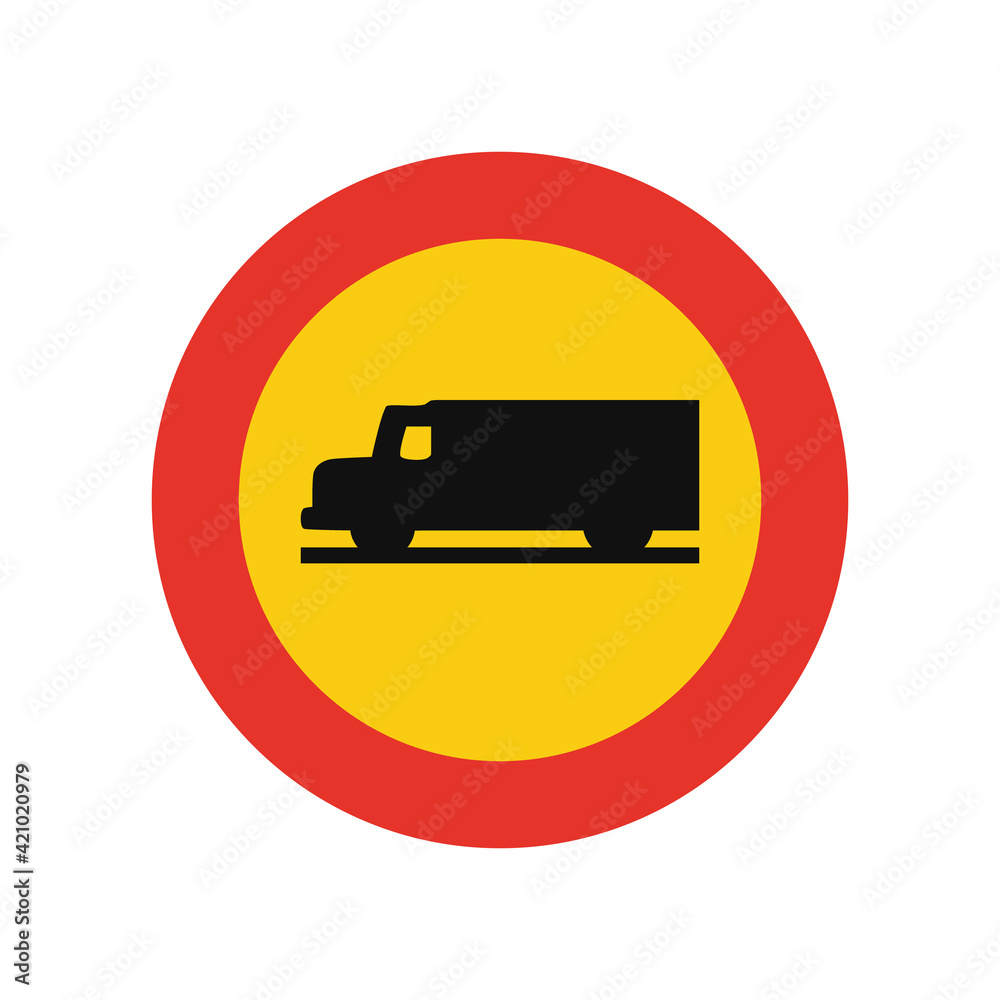 Rounded traffic signal in yellow and red, isolated on white background. Temporary entry prohibited for trucks Rounded traffic signal in yellow and red, isolated on white background. Temporary entry prohibited for trucks