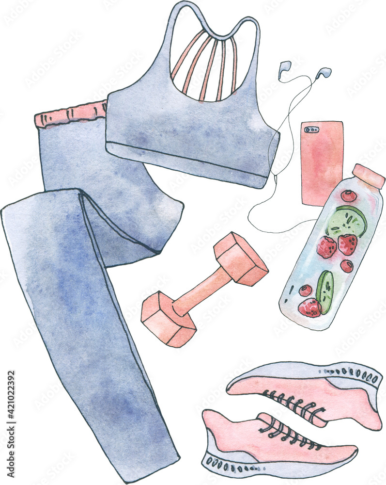 illustration set of watercolor hand-drawn daily necessities