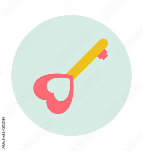 Heart Key Colored Vector Icon