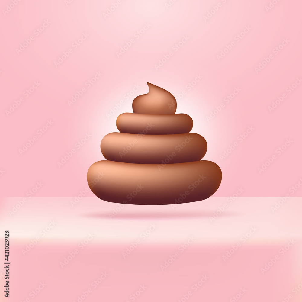 Vector chocolate sweet poop icon isolated on abstract soft cute pink studio table background. Cartoon funky pile of poo sticker for your design Vector chocolate sweet poop icon isolated on abstract soft cute pink studio table background. Cartoon funky pile of poo sticker for your design