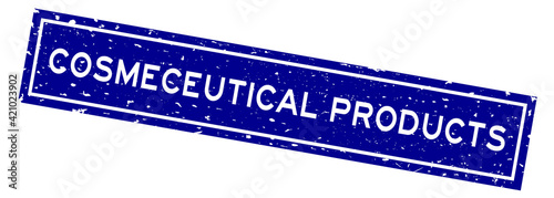 Grunge blue cosmeceutical products word square rubber seal stamp on white background
