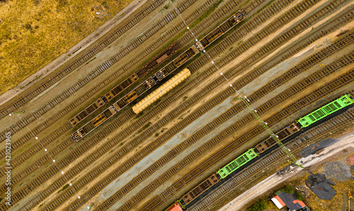 Aerial view of a train yard
 photo