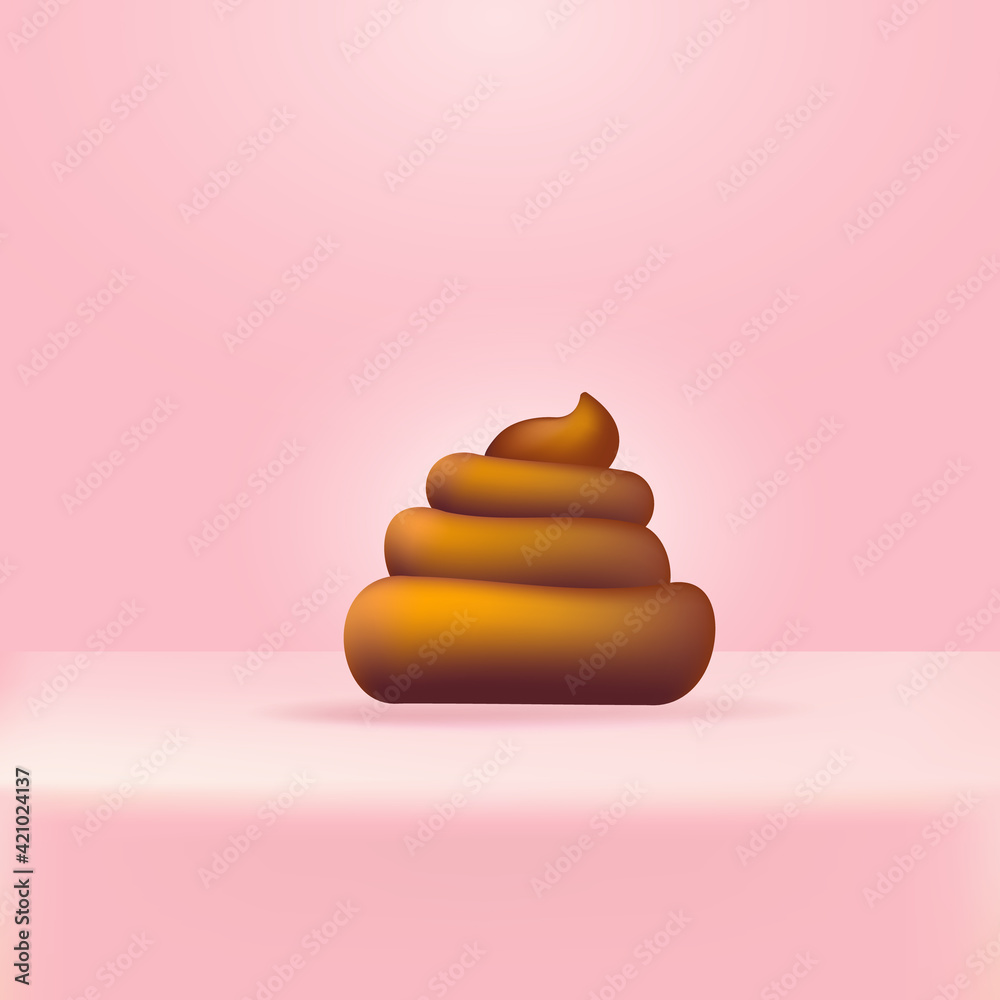 Vector chocolate sweet poop icon isolated on abstract soft cute pink studio table background. Cartoon funky pile of poo sticker for your design Vector chocolate sweet poop icon isolated on abstract soft cute pink studio table background. Cartoon funky pile of poo sticker for your design
