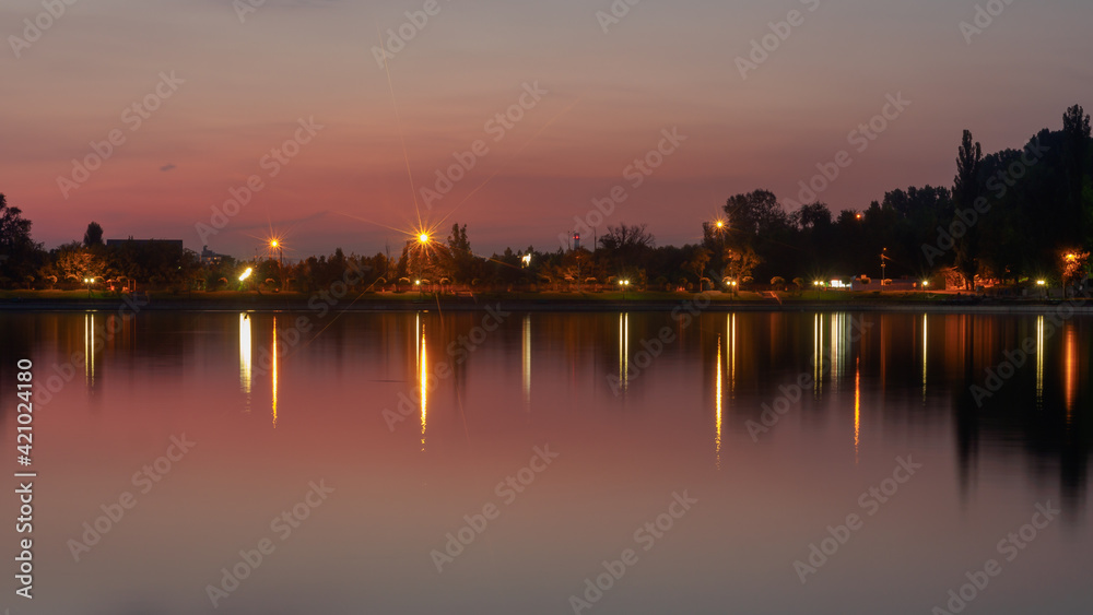 Sunset on Valea Morilor Lake, Chisinau, Moldova