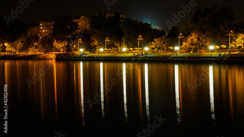 Obraz na płótnie Beautiful night view in Valea Morilor lake in Chisinau, Moldova w salonie