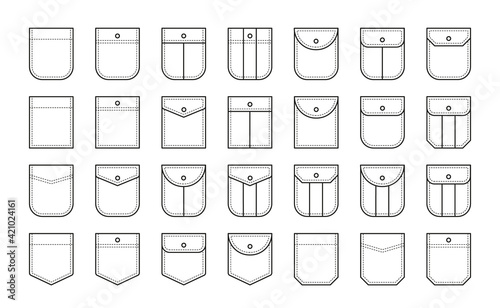 Set of patch pocket icons for shirts and other clothing. Isolated line vector illustration on white background photo