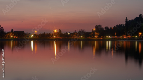 Obraz na płótnie Sunset on Valea Morilor Lake, Chisinau, Moldova w salonie
