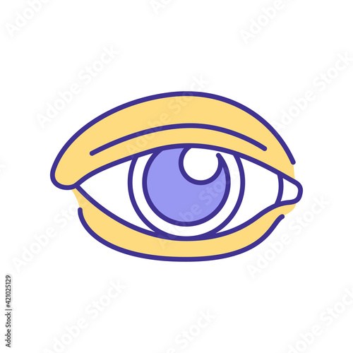 Human eye RGB color icon. Human body organ which gives opportunity to see world around. Gathering light with eyeball lens. Anatomy of human. Isolated vector illustration