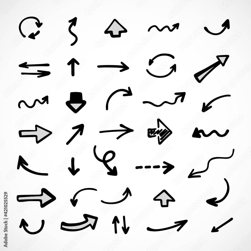 Vector set of hand-drawn arrows, elements for presentation Vector set of hand-drawn arrows, elements for presentation