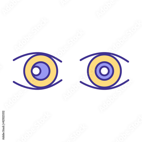 Eyes problems RGB color icon. Dealing with damaged reflectors of human body visionary organs and brain nerves. Optician making healing plan. Isolated vector illustration