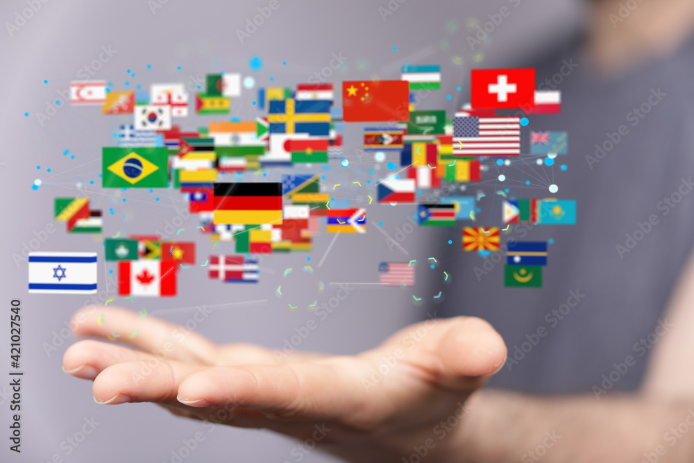 World map with all states and their flags World map with all states and their flags