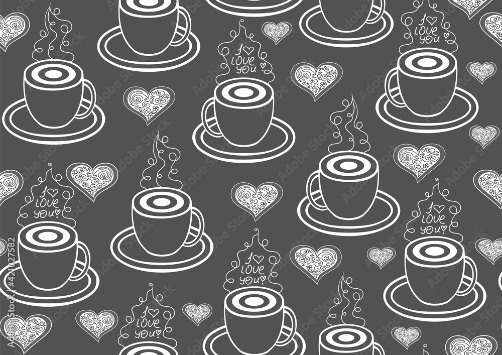 Food and drink beautiful vector seamless pattern with hand drawn coffee cups and the sign Food and drink beautiful vector seamless pattern with hand drawn coffee cups and the sign