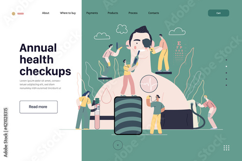 Annual health checkups - medical insurance illustration. Flat vector