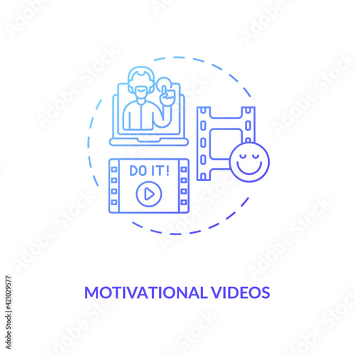 Motivational videos concept icon. Inspirational videotape idea thin line illustration. Inspiring actions and emotions. Webinar and motivation. Vector isolated outline RGB color drawing