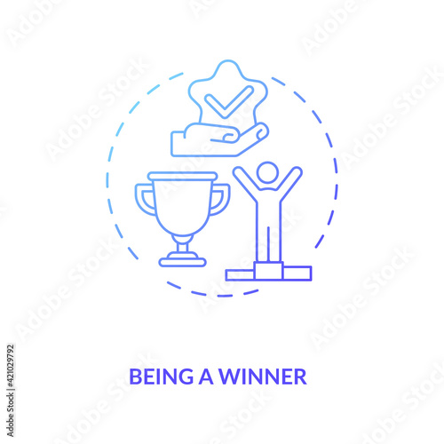 Being winner concept icon. Boost engagement idea thin line illustration. Speaker motivating people for achievement goals. Inspiration for actions. Vector isolated outline RGB color drawing