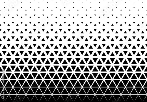 Seamless halftone vector background. Filled with black triangles . Middle fade out. 28 figures in height.