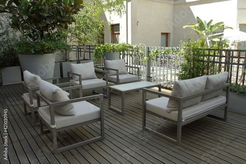 patio with chairs