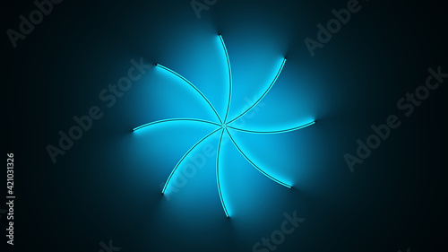 Fototapeta Naklejka Na Ścianę i Meble -  Circle with inner blue light split to parts and glow with abstract motion. Seamless loop animation. 3D render of neon illuminating surfaces motion background.