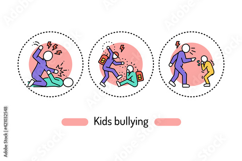 Kids violence color line icon. School bullying Pictogram for web page, mobile app, promo. Editable stroke.