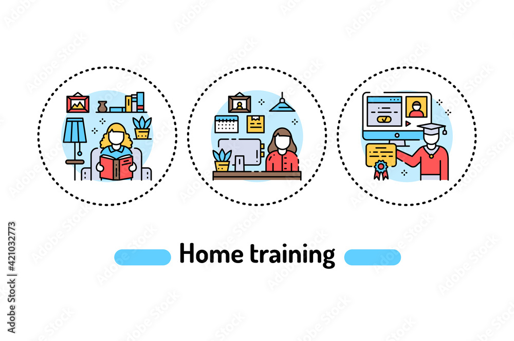 Home training color line icons concept. Daily routine. Vector isolated illustration. Editable stroke.