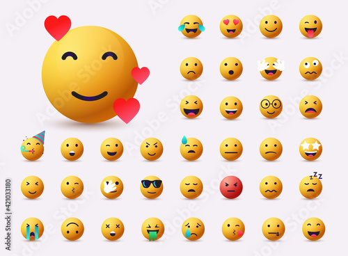 Set of Emoticons. Emoji flat design, avatar. 3D Web Vector Illustrations.