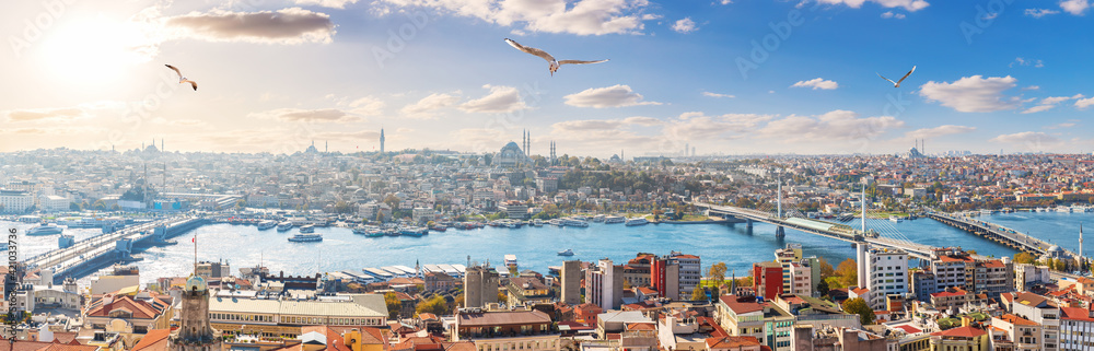 Istanbul panorama, bridges and the Golden Horn, skyline view