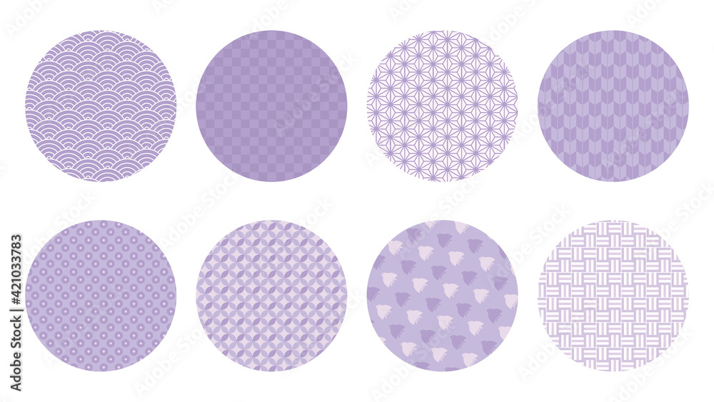 和柄　円形　シームレス　パターン　セット　紫　イラスト素材