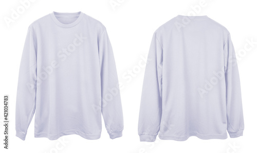Blank long sleeve T Shirt color white template front and back view on white background
 photo