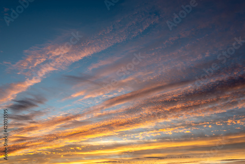 Colorful sky with clouds at sunset, nature background
