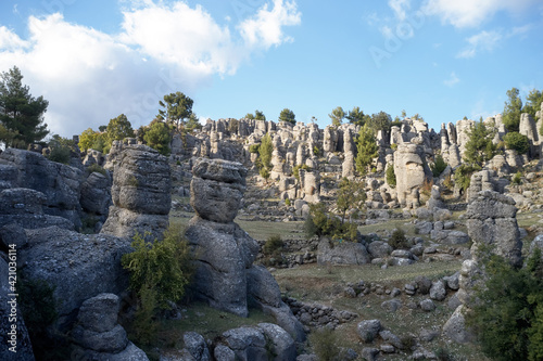 Beautiful rock formations under blue sky.