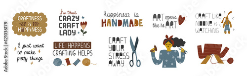 Set of funny arts and crafts quotes.