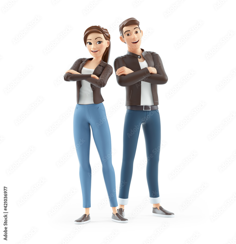 Obraz premium 3d cartoon man and woman with arms crossed