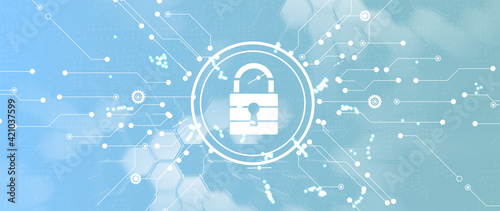 internet digital security technology concept for business background. Lock on circuit board