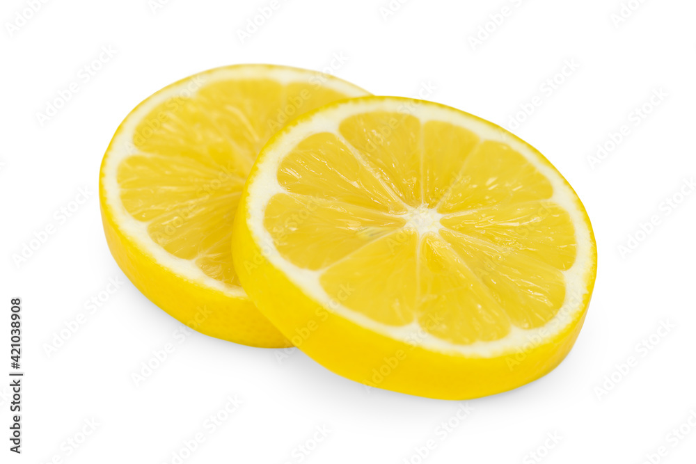 Sliced round segments of lemon isolated on a white background Sliced round segments of lemon isolated on a white background