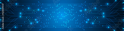 Abstract Digital Technology Background, blue circuit board pattern, microchip, power line