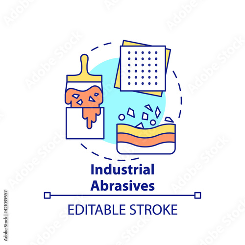 Industrial abrasives concept icon. Microplastics pollution idea thin line illustration. Plastic particles in manufacturing materials. Vector isolated outline RGB color drawing. Editable stroke