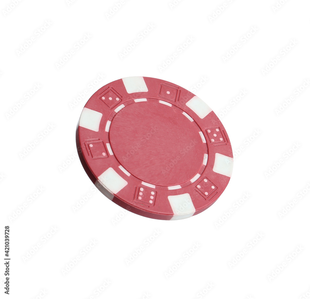 Red casino chip isolated on white. Poker game Red casino chip isolated on white. Poker game