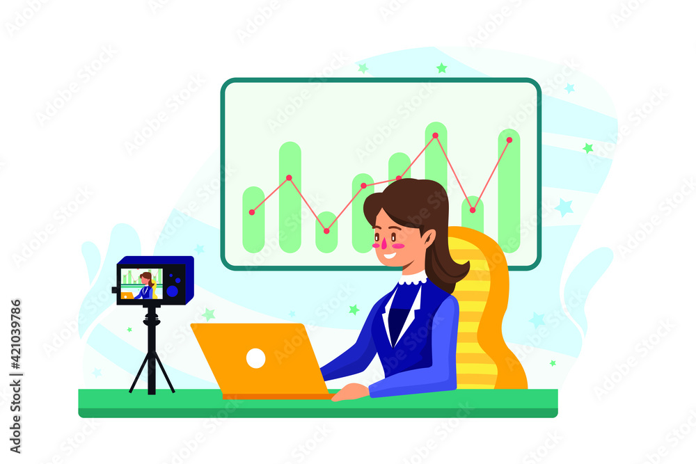 Businesswoman coaching online in front of a video camera. Businesswoman coaching online in front of a video camera.