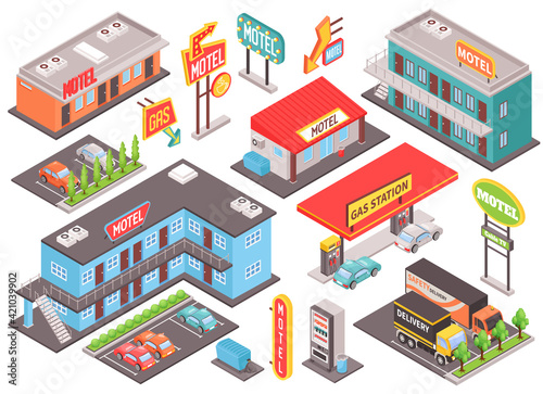 Motel Color Isometric Set