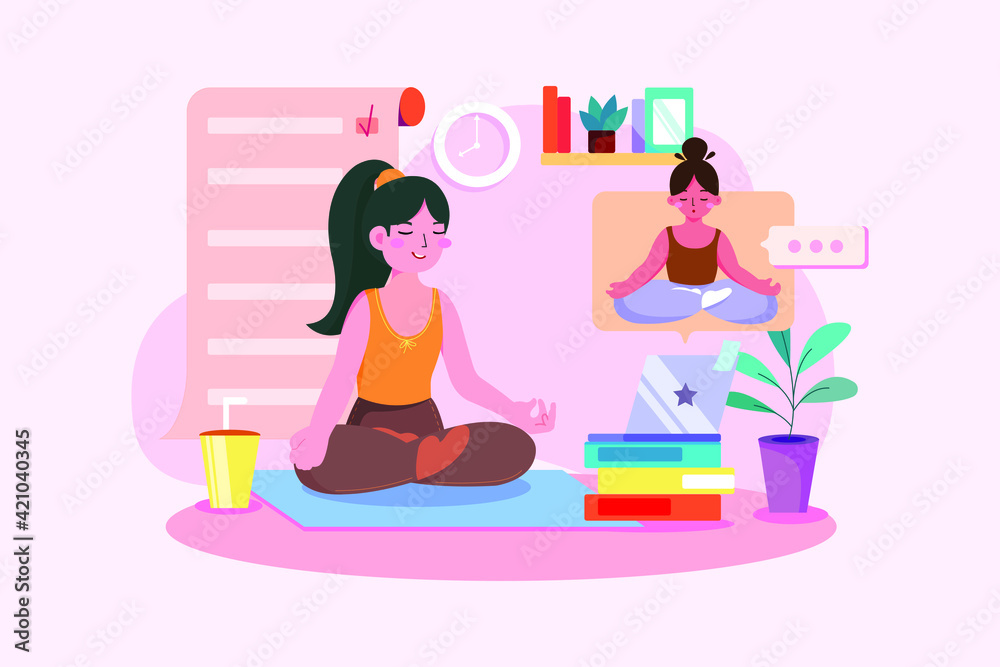 Girl doing exercises under the guidance of online teachers. Girl doing exercises under the guidance of online teachers.