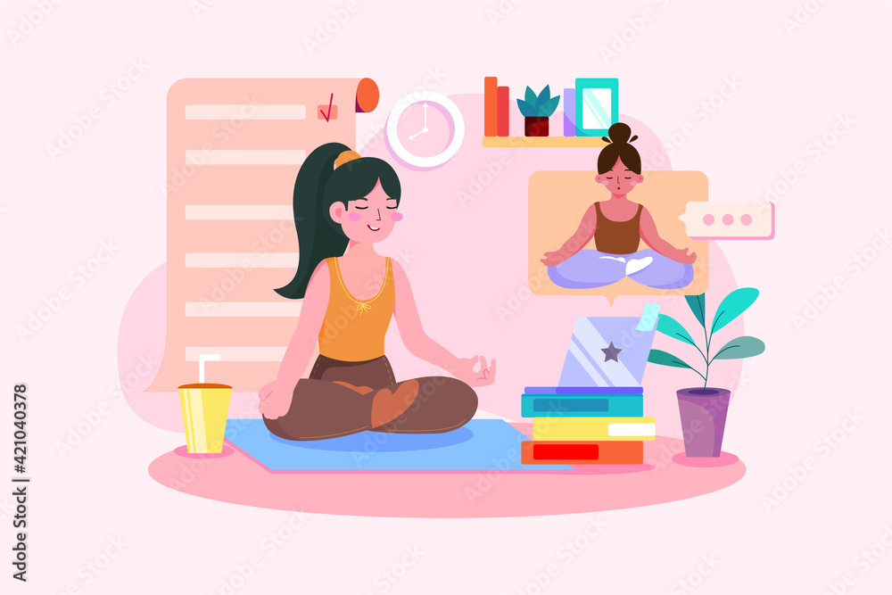 Girl doing exercises under the guidance of online teachers. Girl doing exercises under the guidance of online teachers.