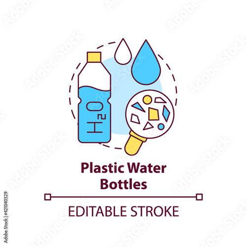 Plastic water bottles concept icon. Top environmental challenges idea thin line illustration. Harmful effects of plastic on nature. Vector isolated outline RGB color drawing. Editable stroke