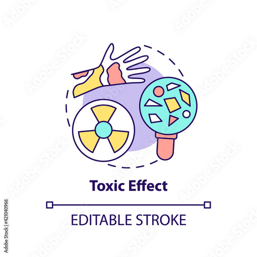 Toxic effect concept icon. Microplastics health effects idea thin line illustration. Result of decomposition of harmful substances. Vector isolated outline RGB color drawing. Editable stroke