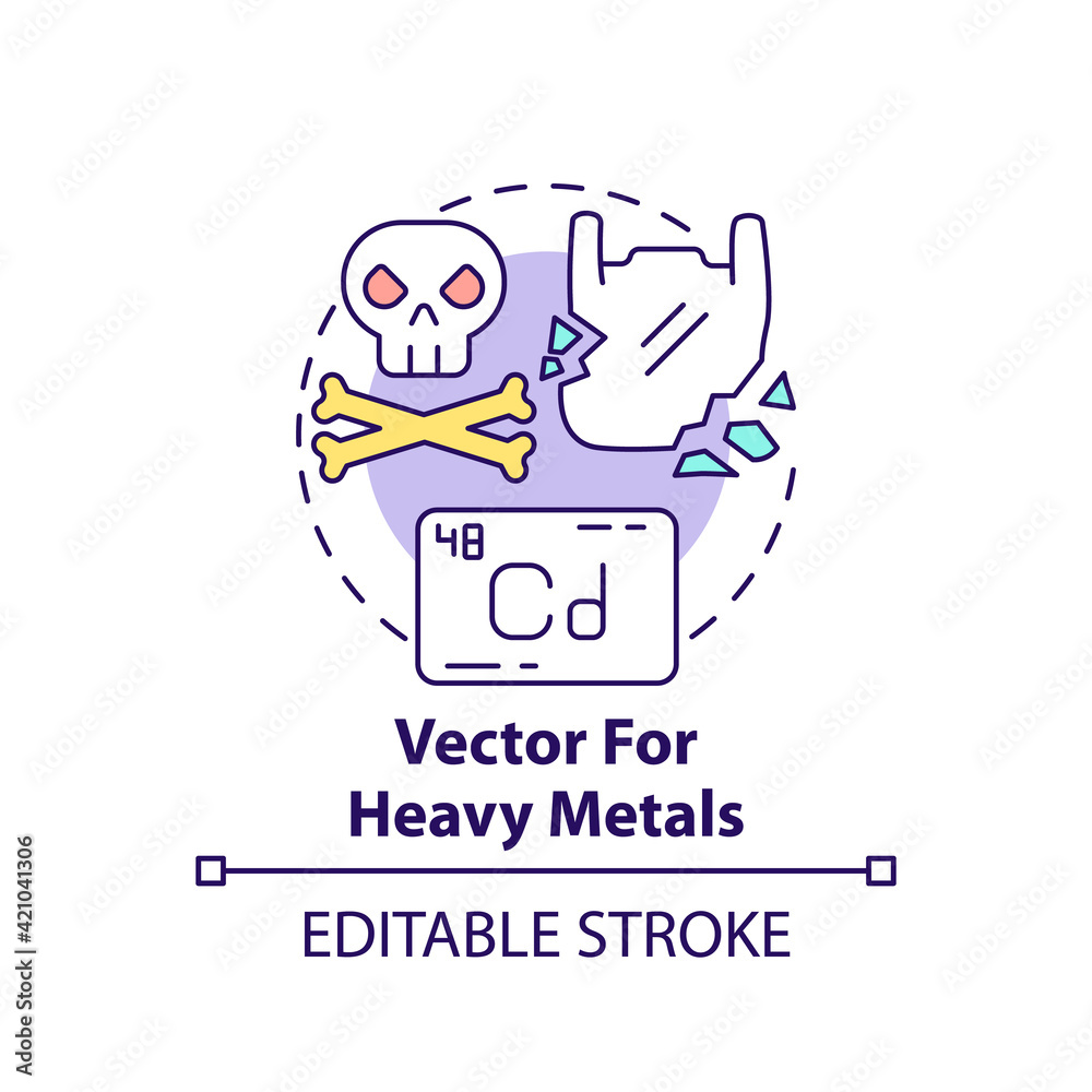 Vector for heavy metals concept icon. Microplastics health effects idea thin line illustration. Harmful effect on health. Vector isolated outline RGB color drawing. Editable stroke Vector for heavy metals concept icon. Microplastics health effects idea thin line illustration. Harmful effect on health. Vector isolated outline RGB color drawing. Editable stroke
