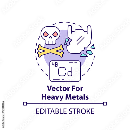 Vector for heavy metals concept icon. Microplastics health effects idea thin line illustration. Harmful effect on health. Vector isolated outline RGB color drawing. Editable stroke