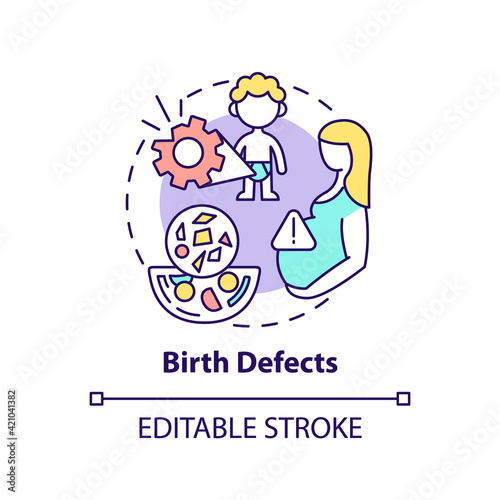 Birth defects concept icon. Microplastics health effects idea thin line illustration. Harmful effect on human body. Negative impact. Vector isolated outline RGB color drawing. Editable stroke