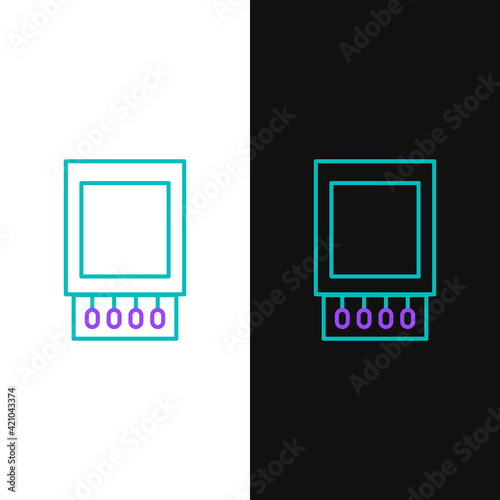 Line Open matchbox and matches icon isolated on white and black background. Colorful outline concept. Vector