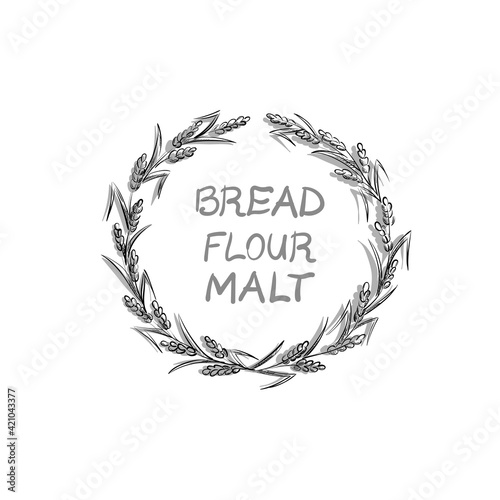 Wheaten Wreath of Spikelet. Bread Flour Malt Inscription. Fest Harvest and Oktoberfest Mood. Vector